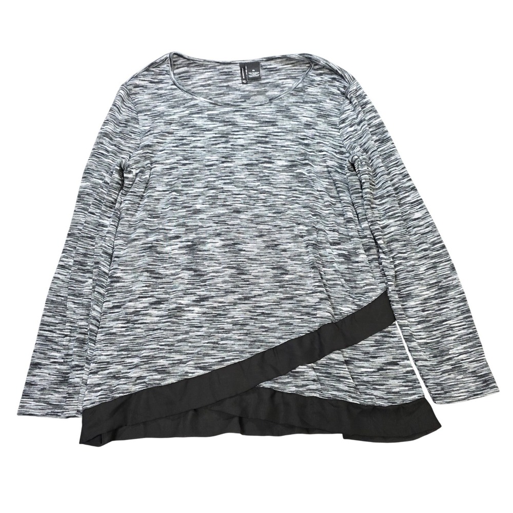 New Directions Asymmetrical Layered Hem Top Women's Size XL Gray Black Space Dye